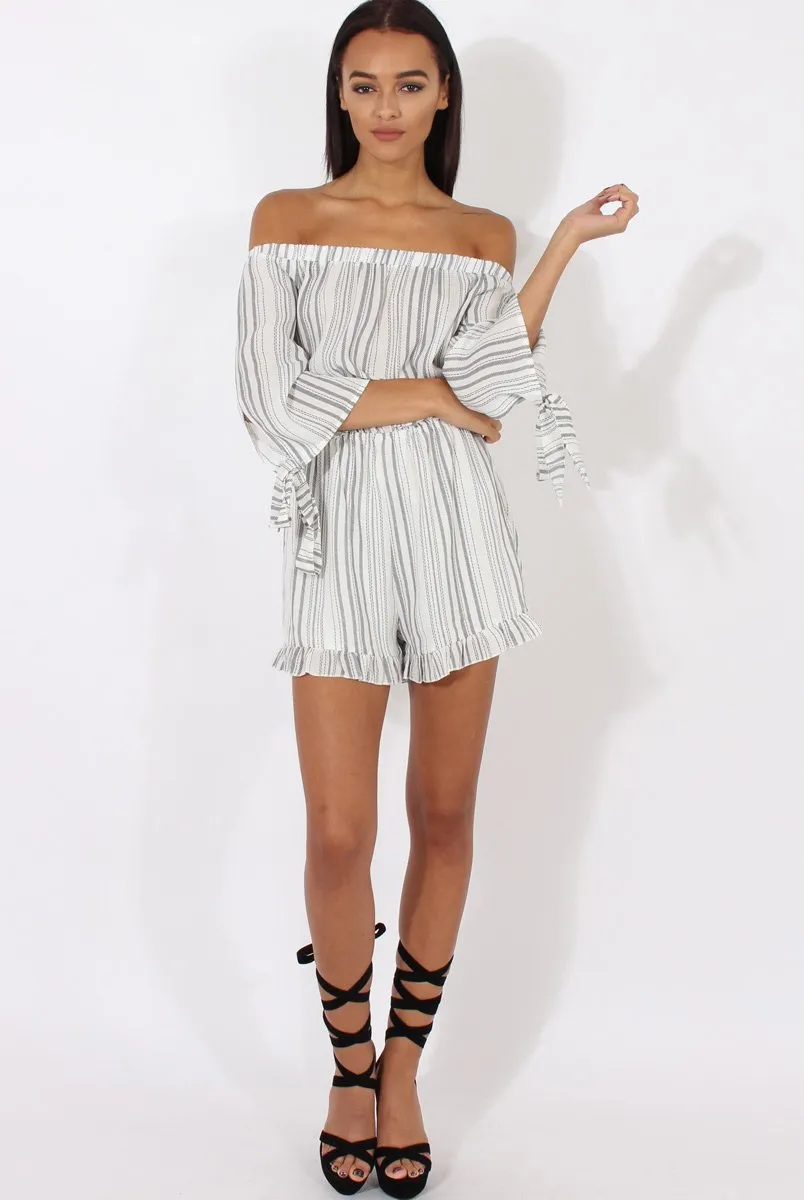 White Stripe Pattern Bardot Playsuit - Katherine