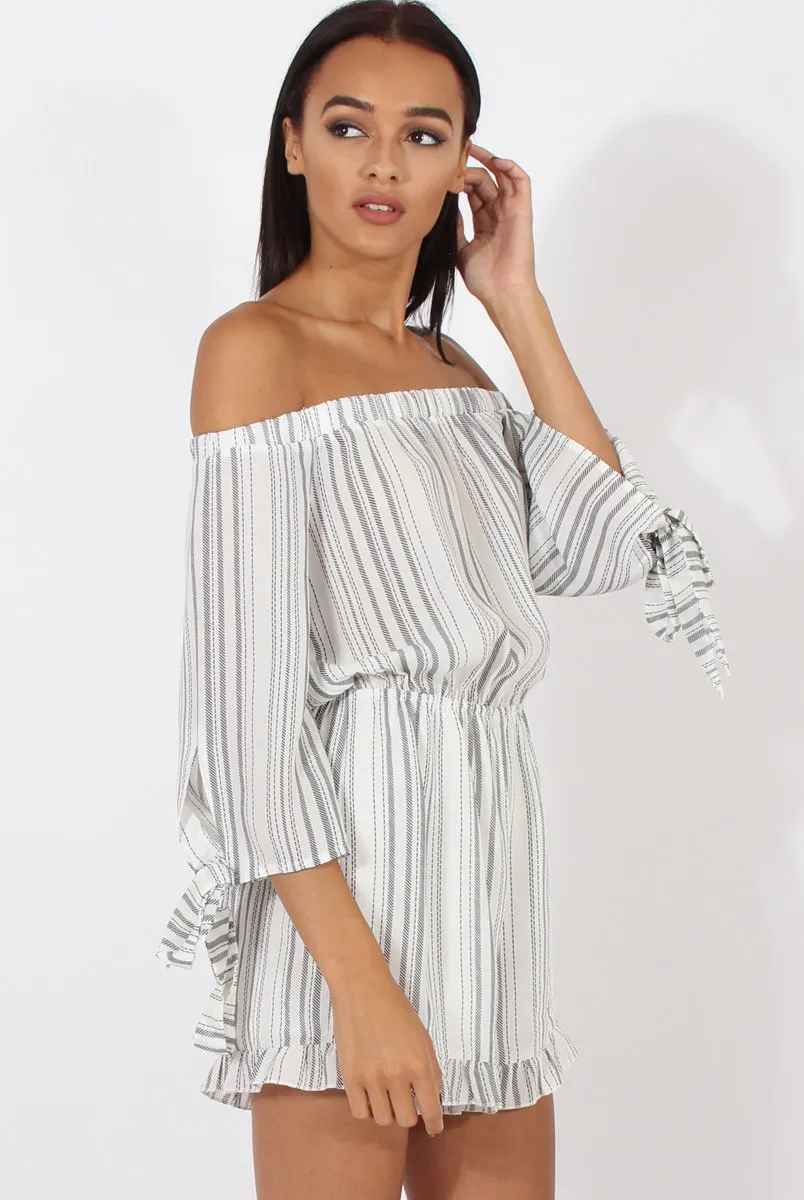 White Stripe Pattern Bardot Playsuit - Katherine