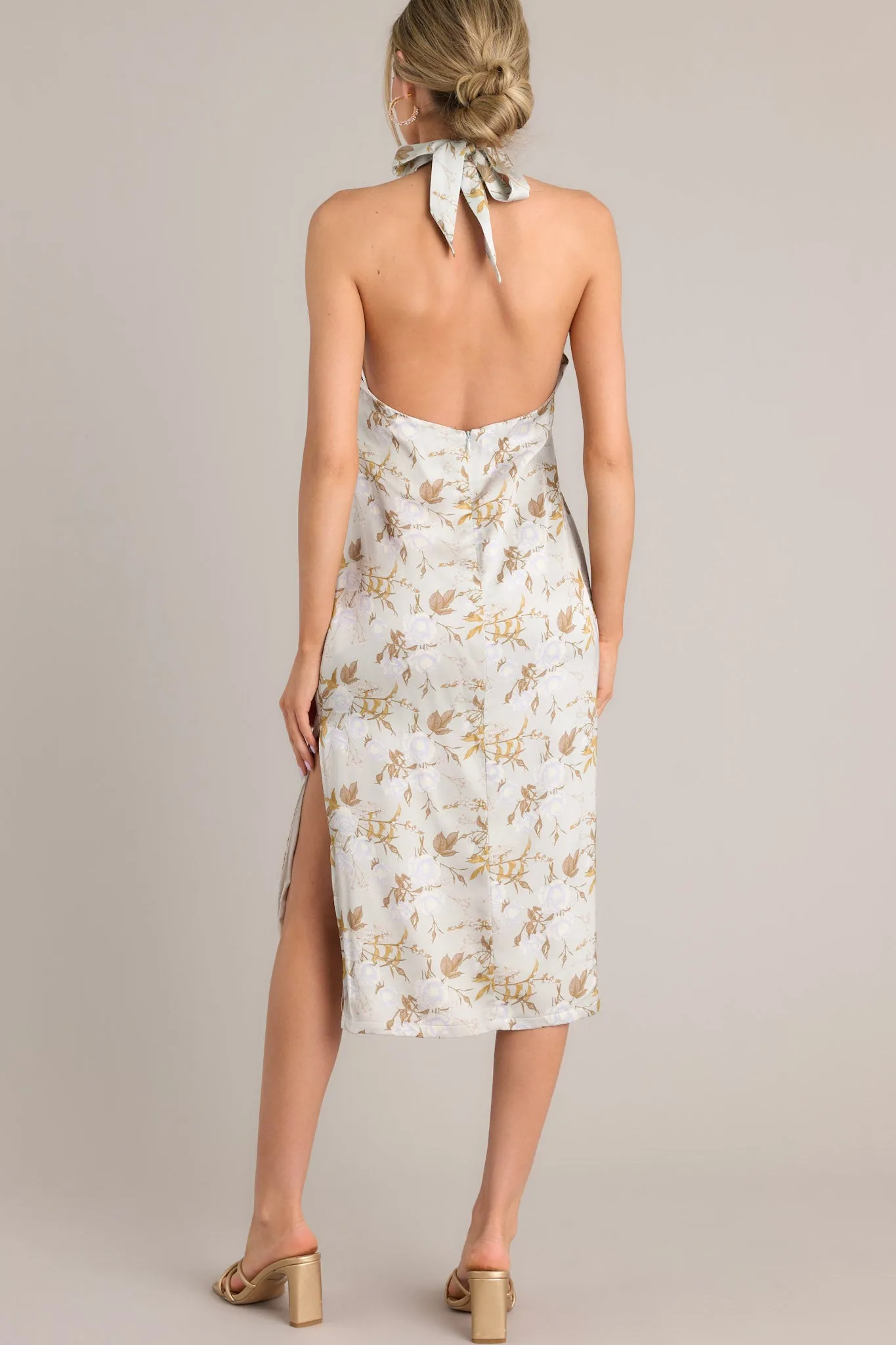 Willow Wisps Light Sage Floral Halter Midi Dress