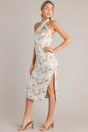 Willow Wisps Light Sage Floral Halter Midi Dress