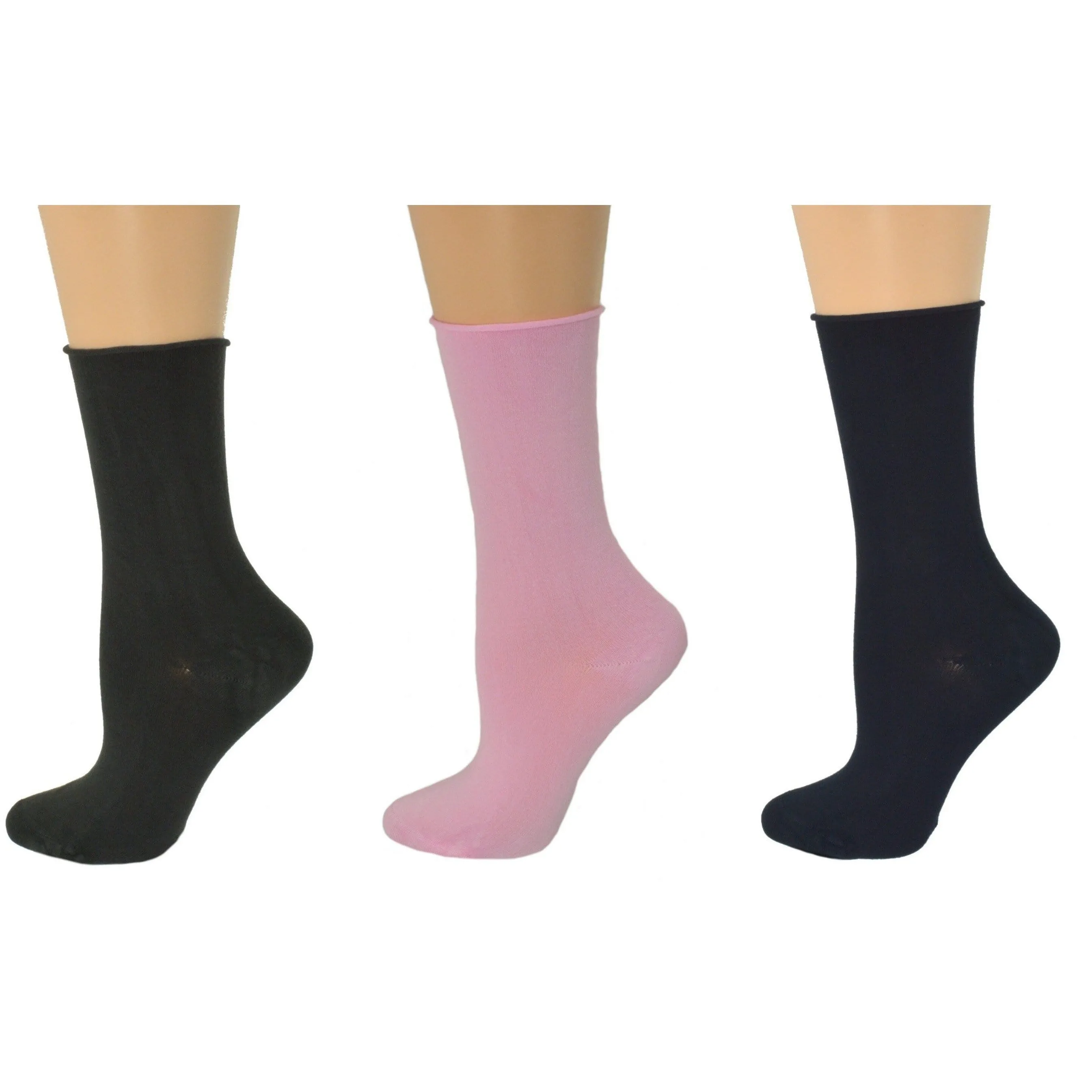 Women's Bamboo Socks - Roll Top Colorful Crew 3-Pair Packs