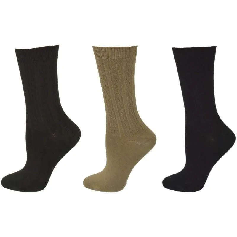 Women's Bamboo Socks, Women's Cable Pattern Crew Bamboo Socks - 3 Pair Pack