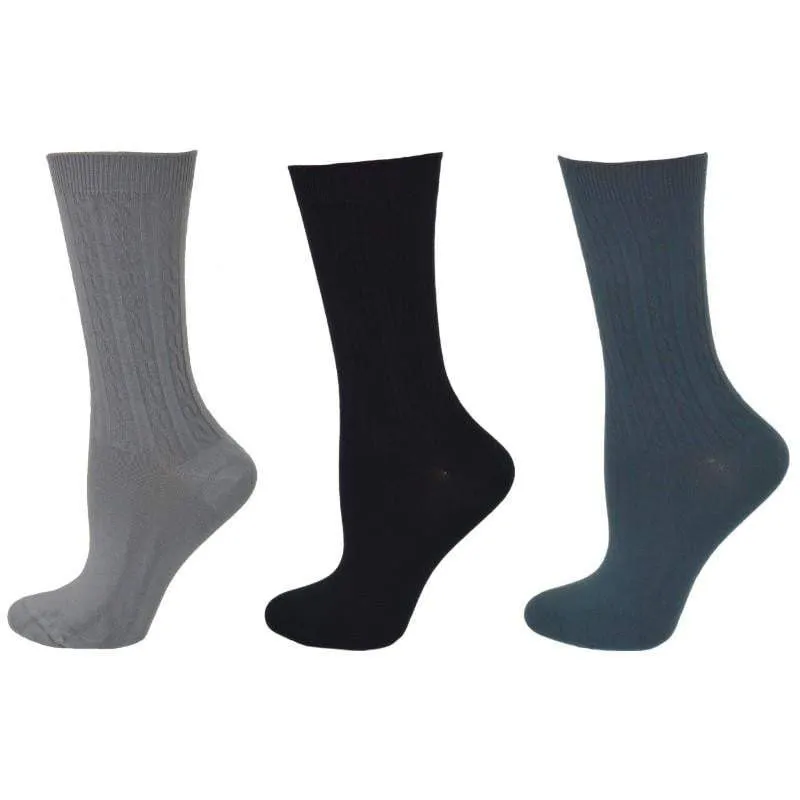 Women's Bamboo Socks, Women's Cable Pattern Crew Bamboo Socks - 3 Pair Pack