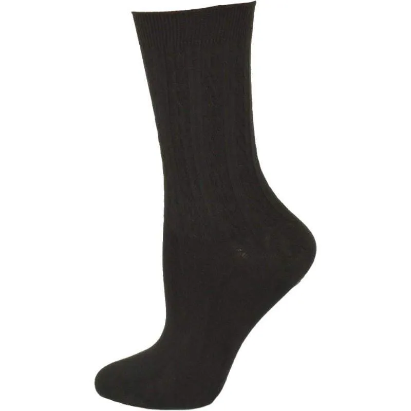 Women's Bamboo Socks, Women's Cable Pattern Crew Bamboo Socks - 3 Pair Pack