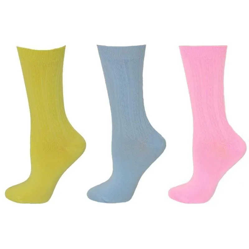 Women's Bamboo Socks, Women's Cable Pattern Crew Bamboo Socks - 3 Pair Pack