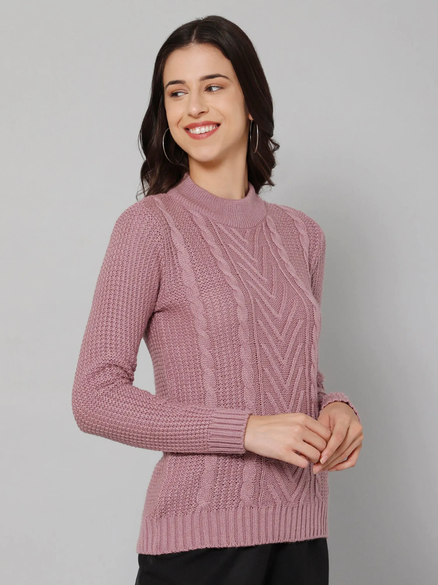 Women's Casual  Lilac Round neck Pullover Sweater