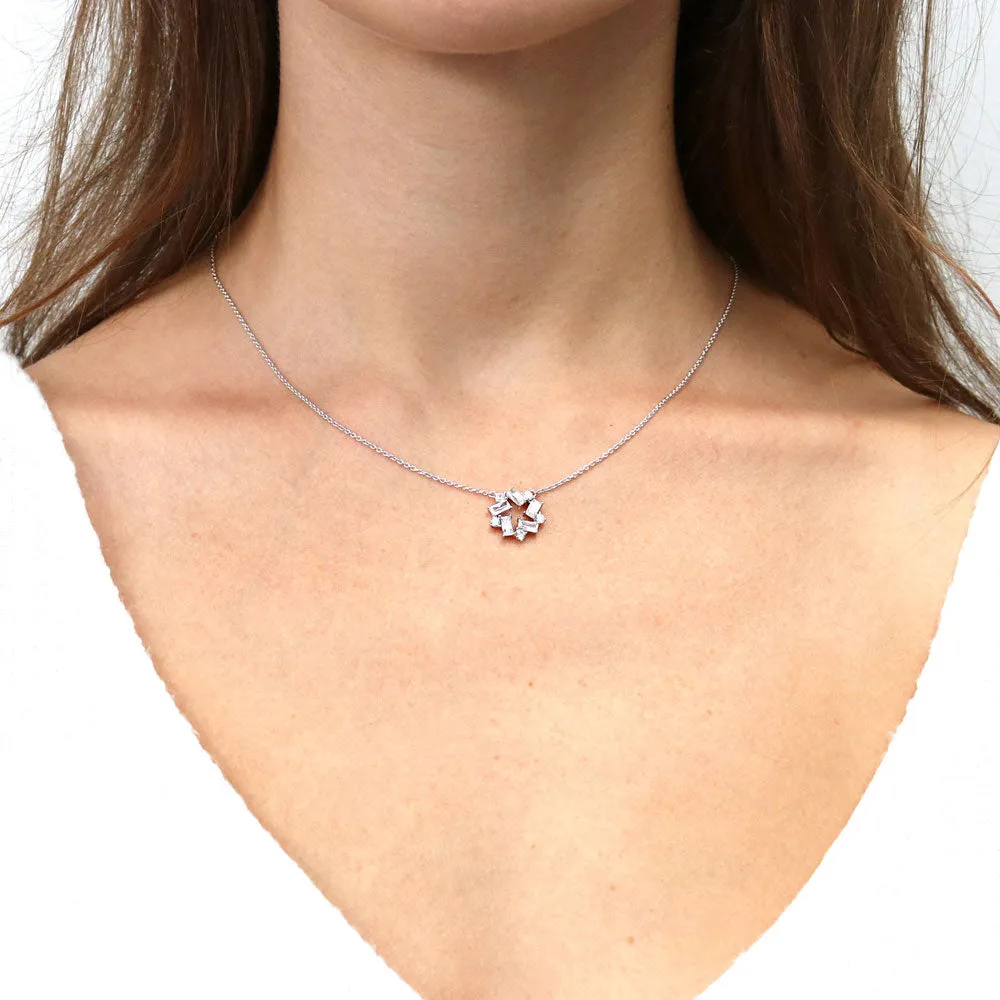 Wreath CZ Pendant Necklace in Sterling Silver