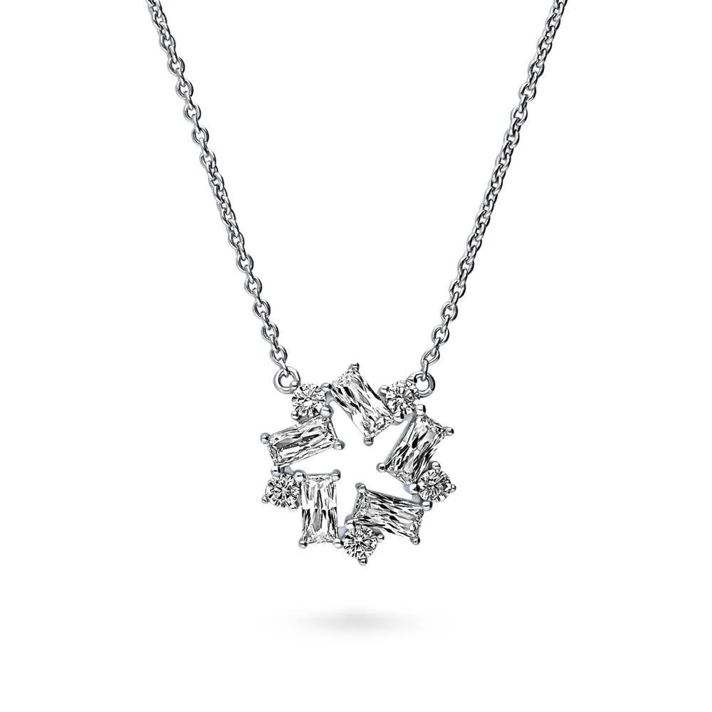 Wreath CZ Pendant Necklace in Sterling Silver